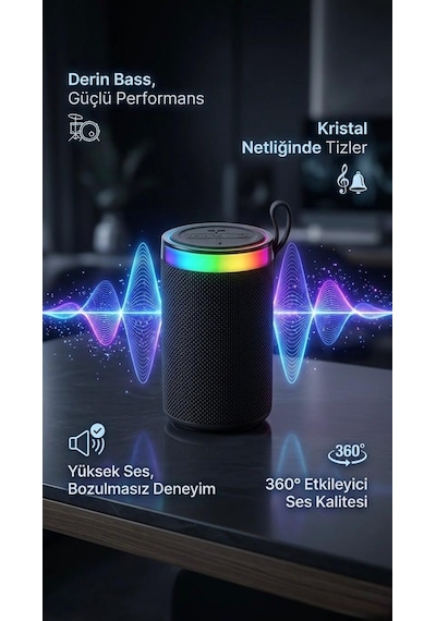 BS-13 RGB LED Işıklı Taşınabilir Bluetooth Hoparlör Yüksek Sesli Kablosuz Speaker AUX USB SD Kart Destekli Şarjlı