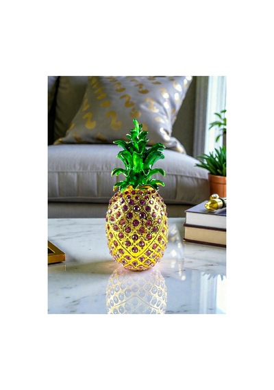 Ananas Dekoratif Biblo 13 6 CM Gold Renk Pembe Taşlı, Açılır Kapanır Model