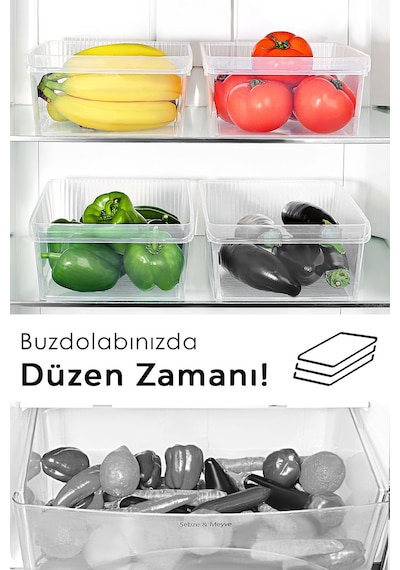 1 Adet Dolap İçi Buzdolabı Düzenleyici - Meyve Sebze Saklama Kabı Buzdolabı Organizer Sepet 6 Litre Şeffaf
