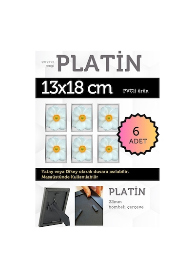 Platin-6 Adet Pvc Li 13x18 Cm 22mm Bombeli Çerçeve Fotoğraf Resim Çerçevesi Ayaklı Veya Duvara Asma Yatay-dikey 65419149