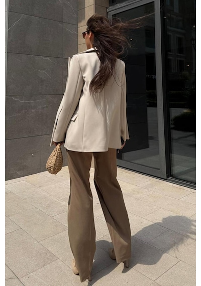 Madmext Taş Rengi Astarlı Kadın Blazer Ceket Mg2508 Taş Rengi
