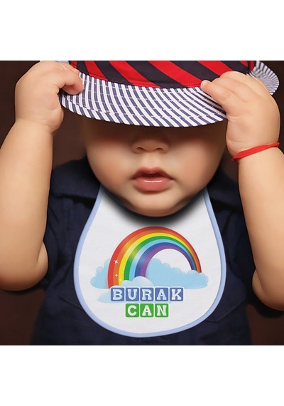 Kişiye Özel Mama Önlüğü Mavi - Beyaz 2