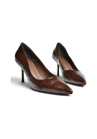 Fox Shoes Z676050011 Kahverengi Kroko Baskılı İnce Topuklu Kadın Stiletto Ayakkabı