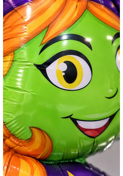 Halloween Cadılar Bayramı Ayaklı Süpürgeli Kedili Cadı Folyo Balon 65x45 Cm Mor Turuncu Oda Süsü Çok Renkli