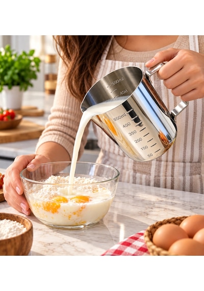Premium Paslanmaz Çelik Ölçü Ve Karıştırma Kabı 550 Ml Sütlük, Süt Potu, Barista Ölçü Kabı Çok Renkli