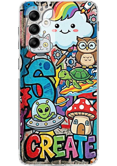 Samsung Galaxy M13 İle Uyumlu Grafiti Create Art Tasarımlı Şeffaf Silikon Kılıf Şeffaf