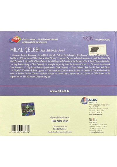 Plak Değildir Cd Dir Cd Trt Arşiv Serisi 31 - Hilal Çelebi Solo
