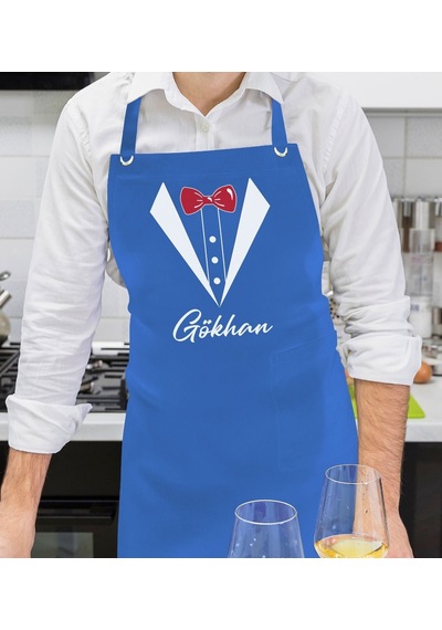 Bk Gift Kişiye Özel İsimli Chef Tasarımlı Profesyonel Saks Mavi Mutfak Önlüğü, Aşçı Önlüğü, Şef Önlüğü, Arkadaşa -9 Bej