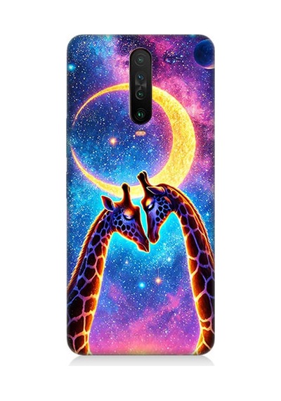 Xiaomi Poco X2 Uyumlu Ay Altında Gergedan Giraffe Desenli Silikon Kılıf Çok Renkli
