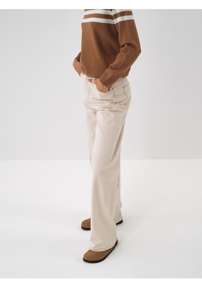 Xint Ekru Pamuk Dokulu Oversize Pantolon 201238
