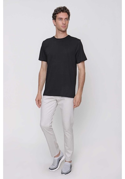 Erkek Siyah Basic Düz %100 Pamuk Bisiklet Yaka Slim Fit Dar Kesim Kısa Kollu Tişört Siyah