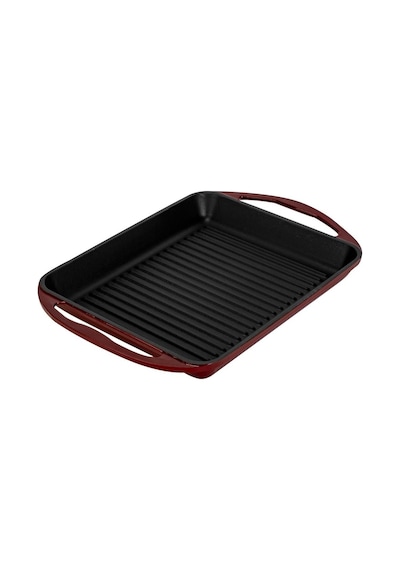 Lava Döküm Dikdörtgen Izgara Tavası Döküm Demir Yekpare Çift Kulplu 26x32 Cm Bordo