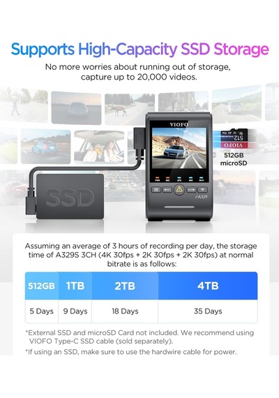 Viofo A329s 3 Kameralı Ön+arka+iç 4k+2k+2k Wi-fi 6 Hdr Starvıs 2 Sensör Gps'li Ssd Destekli Araç Kamerası