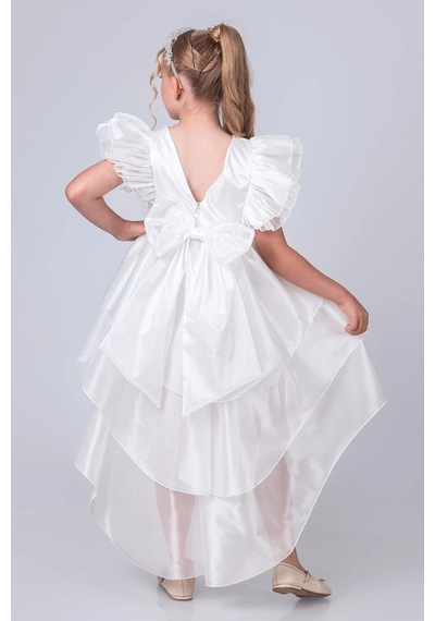 Mnk Baby & Kids Kız Çocuk Kuyruklu , Taçlı Vragia Abiye Elbise M00745 Beyaz