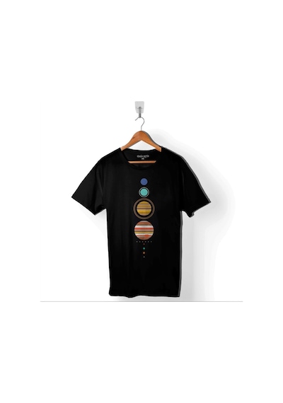 Güneş Sistemi Gezegenler Solar Sistem Dünya Ay Baskılı Tişört Unisex T-shirt 001