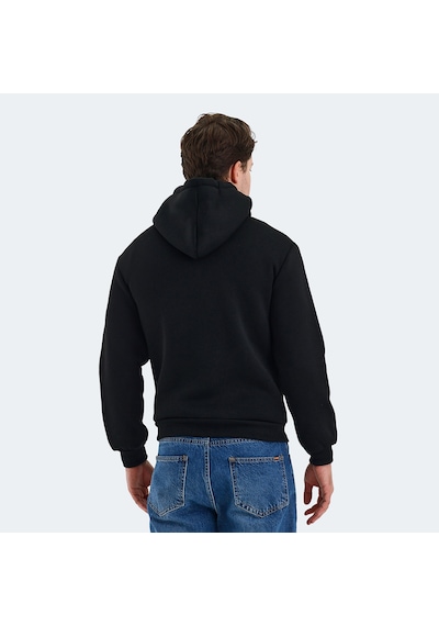 Slazenger CUDI I Erkek Fermuarlı Kapüşonlu Cepli Siyah Sweatshirt