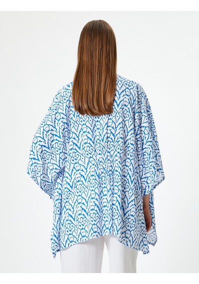 Koton Oversize Kimono Kısa Geniş Kollu Viskoz Kumaş Etnik Desenli Lacivert Desenli 4sak80019mw Lacivert