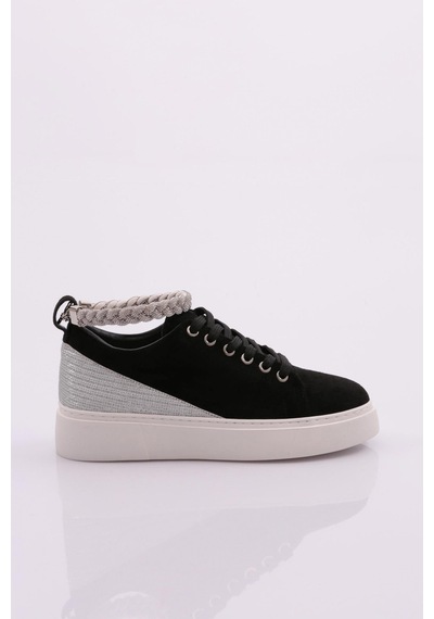 Dgn Es851 Kadin Kalin Taban Halhal Detayli Silver Taşli Sneakers Ayakkabi Siyah