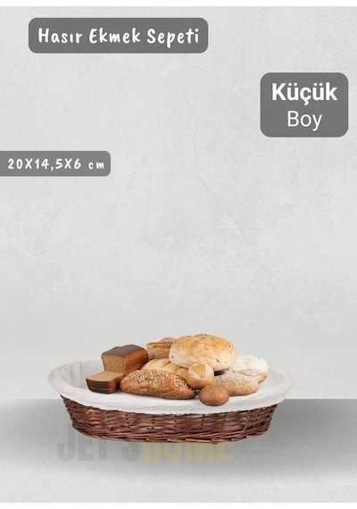 Hasır Ekmek Sepeti Oval Çok Amaçlı Sepet Yılbaşı Sepeti Küçük Boy 20 Cm Ahşap