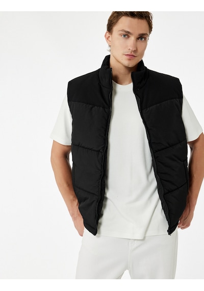 Koton Fermuarlı Cep Detaylı Slim Fit Dik Yaka Kolsuz Şişme Yelek Siyah 6wam20110hw Siyah