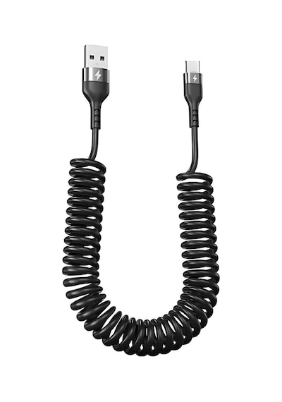 Polham 5a 66w Spiral Usb To Type C Şarj Ve Data Kablosu,1-1,5 Metre Kısayıp Uzayabilen Elastik Kablo 1 Adet
