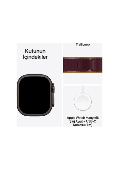 Apple Watch Ultra 4 Gps + Cellular 49MM Siyah Titanyum Kasa - Bordo Trail Kordon - S/m Akıllı Saat (Distribütör Garantili)