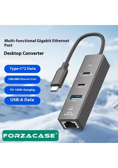 Forzacase Notebook Apple Uyumlu MacBook Type-c 4in1 Ethernet Usb 3.0 100w Pd Çevirici Hub Fc1165