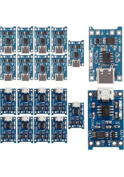 Lumaworld 10 Adet Tp4056 Micro Usb Şarj Modülü 18650 Bms 5v 1a Pil Şarj Kartı