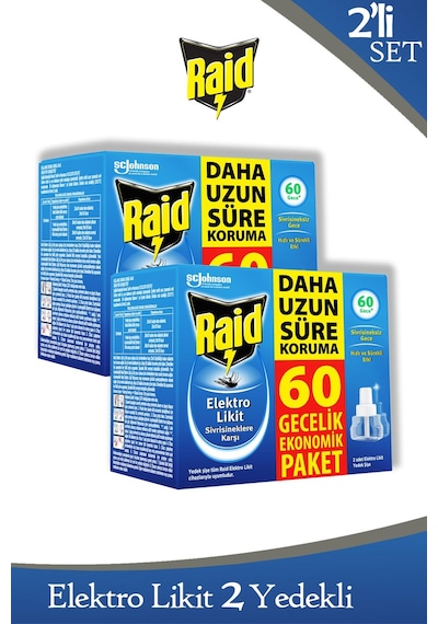 Elekro Likit 2 Yedek 60 Gece Ekonomik Paket Sivrisineklere Karşı X 2 Adet