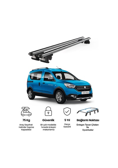 Venüs Dacia Dokker Stepway 2012 Ve Sonrası Uyumlu Gri Ara Atkı Port Bagaj Tavan Barı