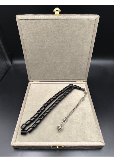 Osmanlı Benzetme Çubuk Sıkma Tesbih Oltu Renginde, 9x10 Mm Gümüş