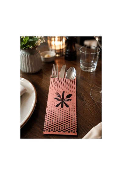 Somon Renk Baskılı Çatal Bıçak Kılıfı 8x4x25 Cm Afiyet Olsun Tek Kullanımlık Restoran Cafe Kılıfı 200 Adet
