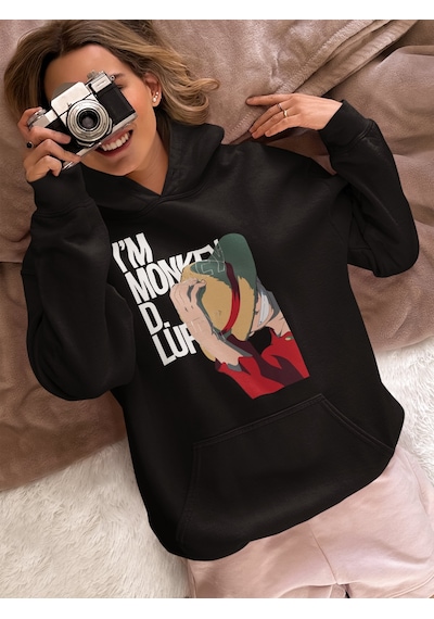 Sevbano I'm Monkey D. Luffy Baskılı Unisex Oversize One Piece Anime Karak Siyah