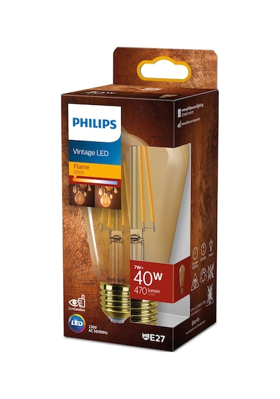 Philips LED Classic Amber Filament Ampul 7W 470 Lum 1800K Koyu Sarı Işık ST64 E27 (40W)