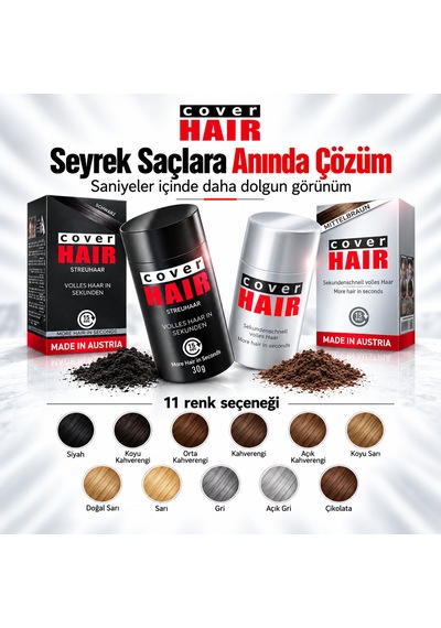 Cover Haır Orta Kahverengi Saç Fiberi 30 Gram Dolgunlaştırıcı Kellik Kapatıcı Toz Topik Tozu