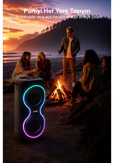 Aşınabilir Mikrofonlu 50w Led Işıklı Bluetooth Hoparlör Seti