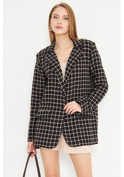 Armonika Kadın Bej Erkek Yaka Cep Kapaklı Vatkalı Oversize Ceket Arm-25k001060