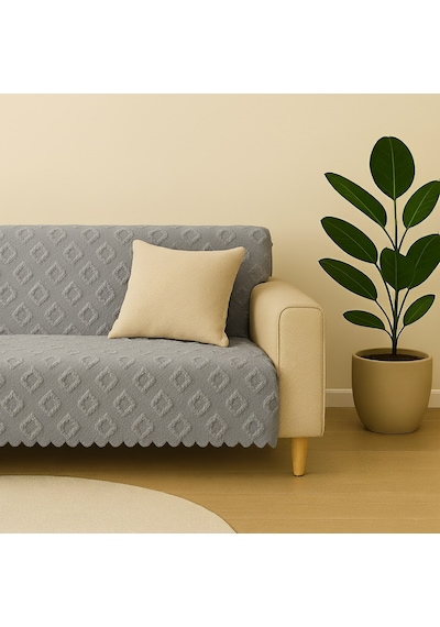 Şönil Jakarlı Kaymaz Koltuk Örtüsü 175x215 Cm Çekyat Uyumlu, Yıkanabilir Antrasit