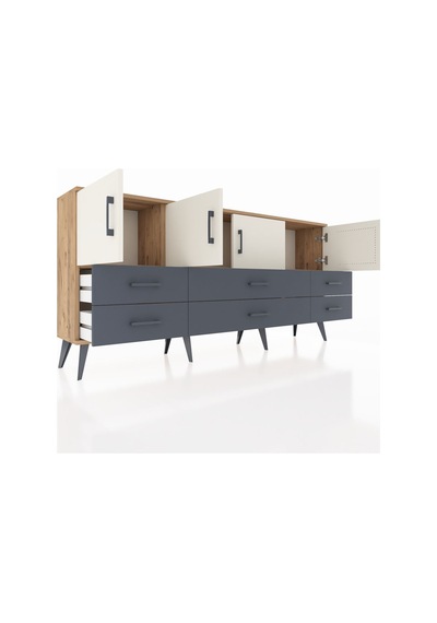 Arges Konsol 3 Raflı 6 Çekmeceli 4 Kapaklı 176x30x83 Çam-aytaşı/antrasit Aytaşı/antrasit Arges Konsol 3 Raflı 6 Çekmeceli 4 Kapaklı 176x30x83 Çam-aytaşı/antrasit Aytaşı/antrasit
