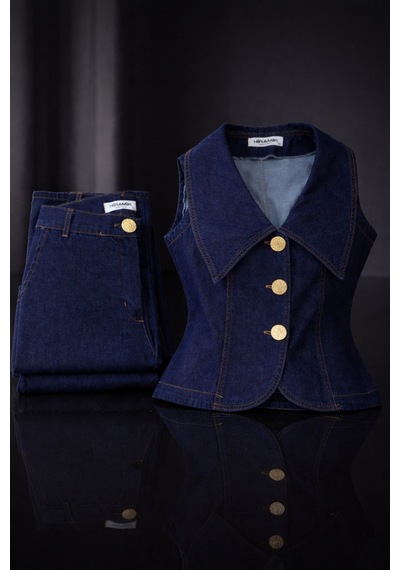 Hiramir Kadın Gold Düğme Detaylı Yelekli Denim Kot Takım Yz2613 Çok Renkli