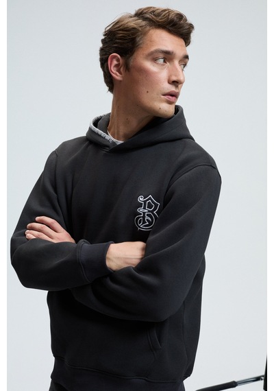 Grimelange GROVER Erkek Kapüşonlu Süs Dikiş Detaylı Göğsü Nakışlı Kanguru Cepli Antrasit Sweatshirt