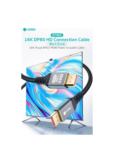 Displayport To Displayport Kablo 2 Metre - 16k 60hz / 8k 120hz Uhbr20 80gbps Görüntü Aktarım Kablosu