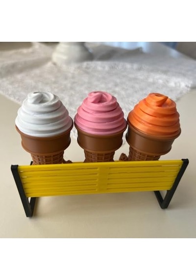 3&apos Lü Renkli Dondurma Külahı Dekoratif Figür Seti - Sevimli Bacaklı Masaüstü Süs Her Biri 7.5 X 4.3 Cm Bank Dahil Değildir