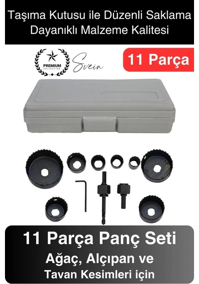 11 Parça Panç Seti Ağaç Kesme Testere Matkap Ucu Takımı Alçıpan Tavan Kartonpiyer Alyan Anahtar