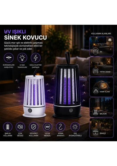 Usb Şarjlı - 2 Renk Işık Asma Aparat - Sessiz Çalışma Uv Işıklı Sinek Kovucu Hs-374 Bx40