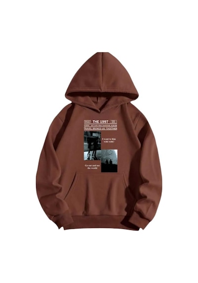 Kozia Outdoors Baskılı Oversize Unisex Swetshirt Yeniler-2 Kahve