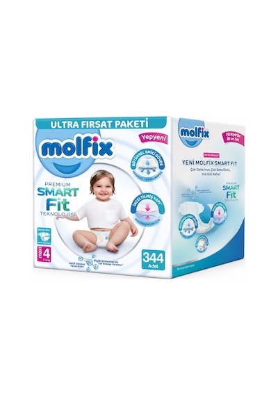 Molfix Premium Smart Fit Bebek Bezi 4 Beden 7-14 Kg Maxi 344 Adet 4 Numara