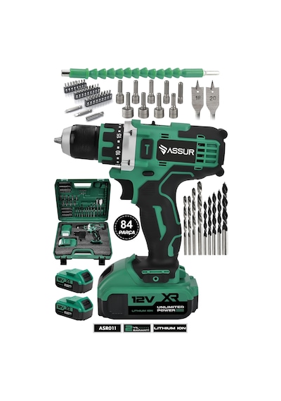 Assur 12V Çift Akülü Şarjlı Matkap Metal Şanzıman Akülü Vidalama - 2131