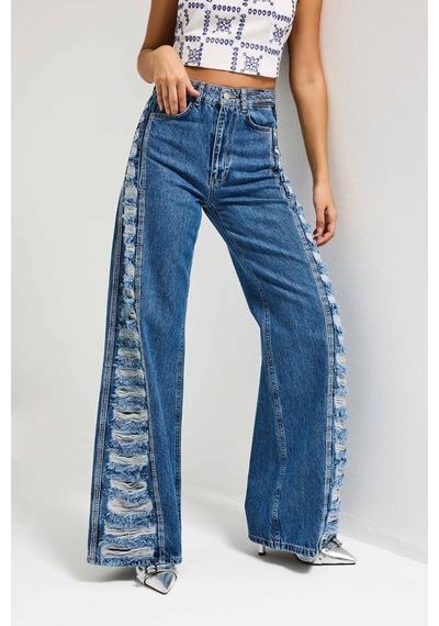 Itsbasic Kadın Mavi T-9s6-4 Flare Fit Özel Tasarım Denim Jean
