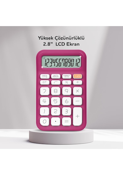 Daxı X-150 12 Haneli Küçük Boy Hesap Makinesi Fuşya 124-Pembe